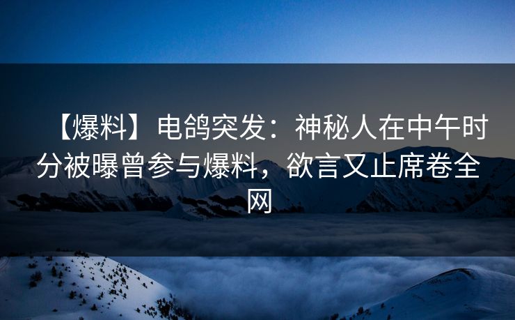 【爆料】电鸽突发：神秘人在中午时分被曝曾参与爆料，欲言又止席卷全网