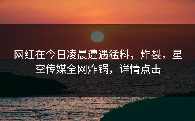 网红在今日凌晨遭遇猛料，炸裂，星空传媒全网炸锅，详情点击
