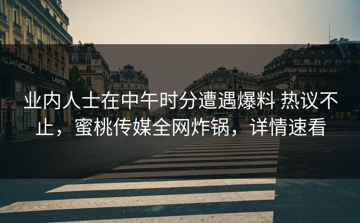 业内人士在中午时分遭遇爆料 热议不止,蜜桃传媒全网炸锅,详情速看 业内人士在中午时分遭遇爆料 热议不止,蜜桃传媒全网炸锅,详情速看